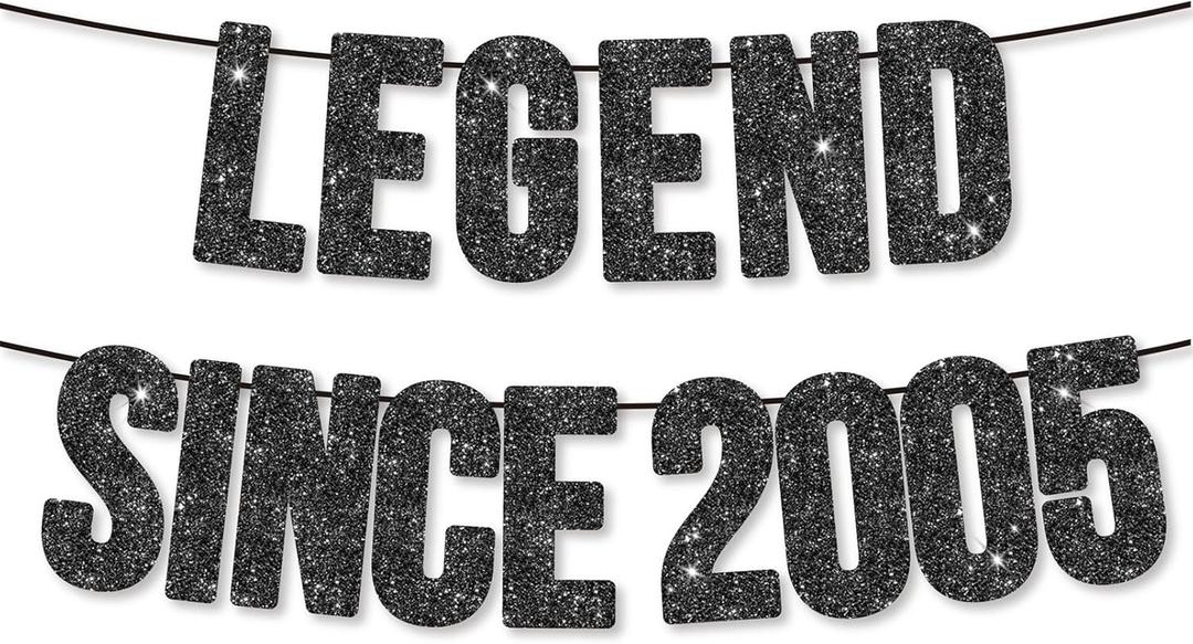 2 x Legend Since 2005 Banner for 20th Birthday Party Decoration,Happy 20th Boys Girls Birthday Party Banner,Handmade - Black