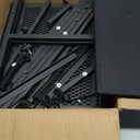 LED TV Stand with Fabric Drawer, Entertainment Center for 50 55 Inch TV, Industrial TV Console Table with Open Storage Shelves for Living Room, Bedroom, Black