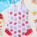 Girls One Piece Swimsuit Cute Straberry Print Bathing Suit Ruffle Quick Dry Swimwear Red 13-14 Years