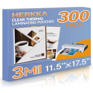 HERKKA 300 Pack Laminating Sheets, Hold 11 x 17 Inch Sheet, 3 Mil Clear Thermal Laminating Pouches 11.5 x 17.5 Inch Lamination Sheet Paper for Laminator, Round Corner