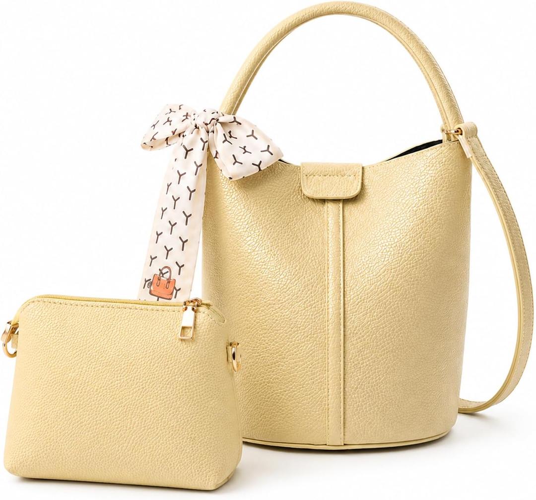 Vegan Leather Bucket Bag for Women Crossbody Bucket Purse with Removable Fashion Bucket Handbag