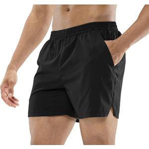 MIER Men's Workout Running Shorts Quick Dry Active 5 Inches Shorts with Pockets, Lightweight, Breathable (Medium, Black Without Zipper)