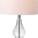 JONATHAN Y 20.5" Clear Glass Table Lamp, Modern Gourd Bedside Nightstand Lamp for Bedroom, Living Room, White Linen Shade, LED Bulb Included (JYL1028E) (Single)