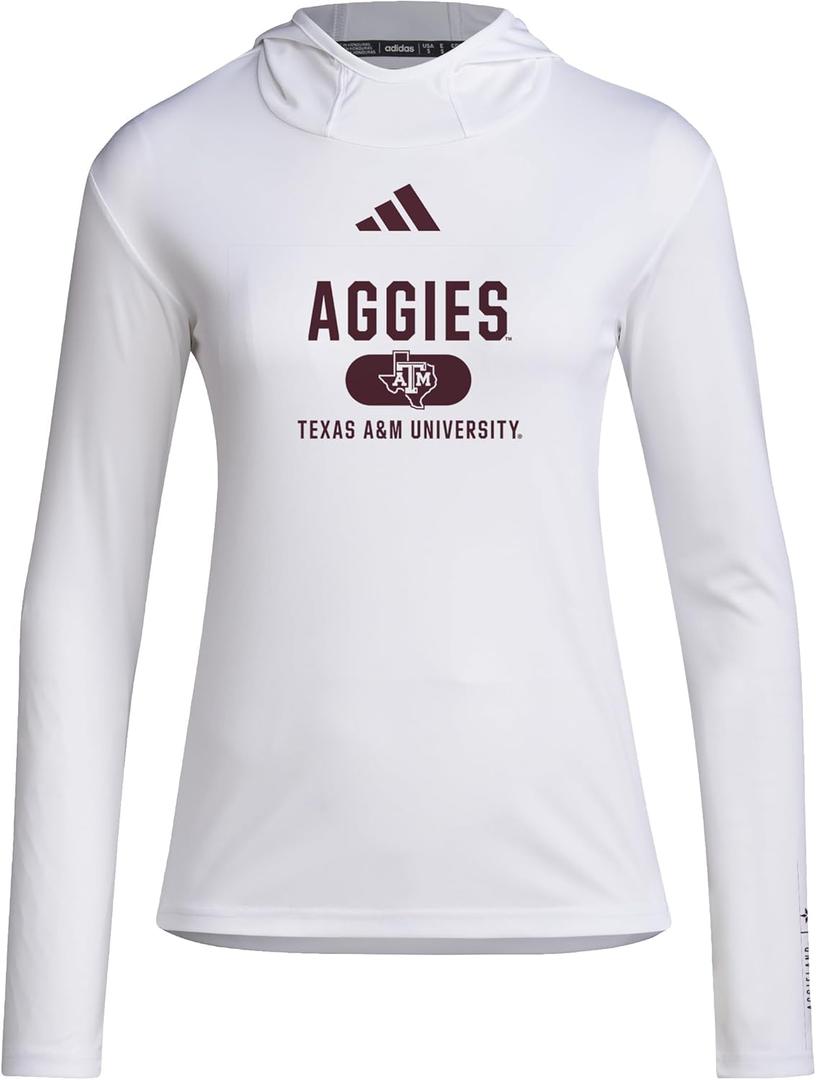 adidas Women's Size Designed for Training University Lightweight Hoodie, White/ Team Maroon/ Texas A&M, XX-Large Tall