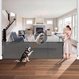GRENFU Reinforced 120 Inch Long Retractable Baby Gates Extra Wide Dog Gate Indoor/Outdoor Retractable Gate Prevents Crawling Under, Space-Saving, Durable Mesh, Easy-Use Safety Lock, Easy Install/Black, Size: 33" Tall x 120" Wide