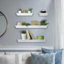 MELANNCO Floating Wall Shelves Set of 4, White Wood Display Shelves for Wall, Includes 6, 12, 20 and 24 Inch Sizes with Raised Edges and Mounting Hardware for Room Decor, Home Decor
