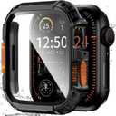 Rugged Waterproof Case for Apple Watch 46mm Series 11 10 with Tempered Glass Screen Protector, Durable Hard PC Bumper Protective Face Cover for iWatch 46 mm Black