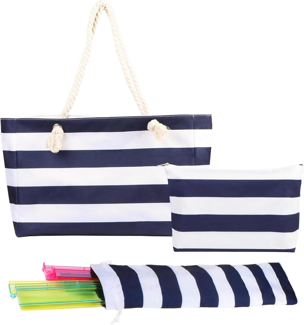 Empty Mahjong Tile Bag 3PS - Stripe American Mahjong Carrying Set Tote Bags for Tiles and Racks Storage (Case Only) (Dark Blue)