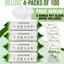 400 Dog Wipes for Paws and Butt Ears Eyes | Organic Pet Wipes for Dogs | Lavender Scented Dog Wipes Cleaning Deodorizing | Extra Thick Paw Wipes for Dogs Cats Pets | Bonus Glove Wipes Included