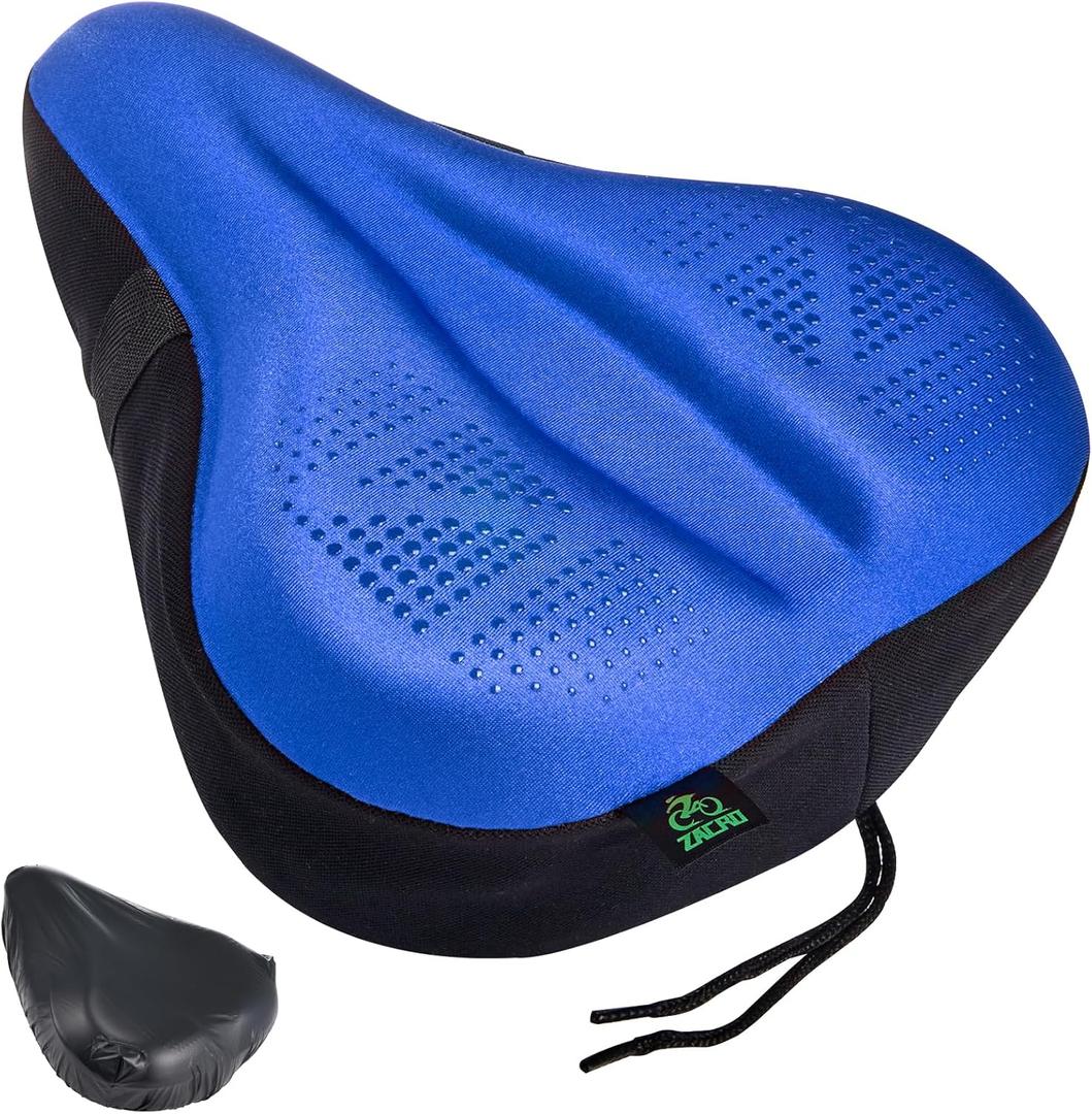Zacro Bike Seat Cushion - Padded Gel Bike Seat Cover for Men & Women, Padding Bicycle Saddle fit with Peloton/Spin Stationary Exercise/Mountain Road Cycling Bike (Wide, Blue)