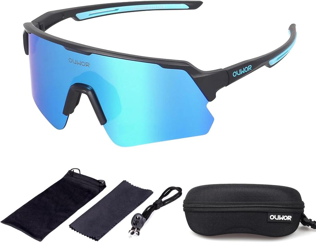 Polarized Cycling Glasses for Men Women Youth, UV400 Mountain Bike Sunglasses for Bicycle Mtb Running Fishing Baseball (Black Frame + Blue)
