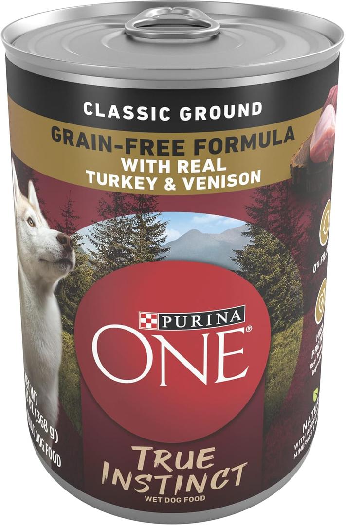 Purina ONE Wet Dog Food True Instinct Classic Ground Grain-Free Formula With Real Turkey And Venison High Protein Wet Dog Food - (Pack of 12) 13 oz. Cans (EXP 12/17/27)