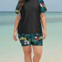 Inno Women's Plus Size 2 Piece Rash Guard Swimsuits Short Sleeve with Boyshorts UPF 50+ Surfing Swimwear (XXL)