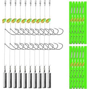 10Pcs Drop Shot Ready Rigs Kit with 2 Fishing Wacky Hooks,No Snag Skinny Sinker(1/2oz,3/8oz,1/4oz.1/5oz.), Spinner Blades Fishing Bass Rig Cylinder Saltwater Freshwater