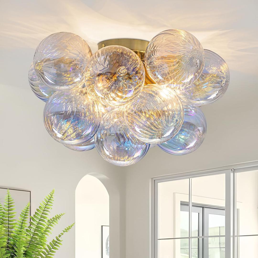 Semi Flush Mount Ceiling Light 18.5" Glass Bubble Chandelier Lighting