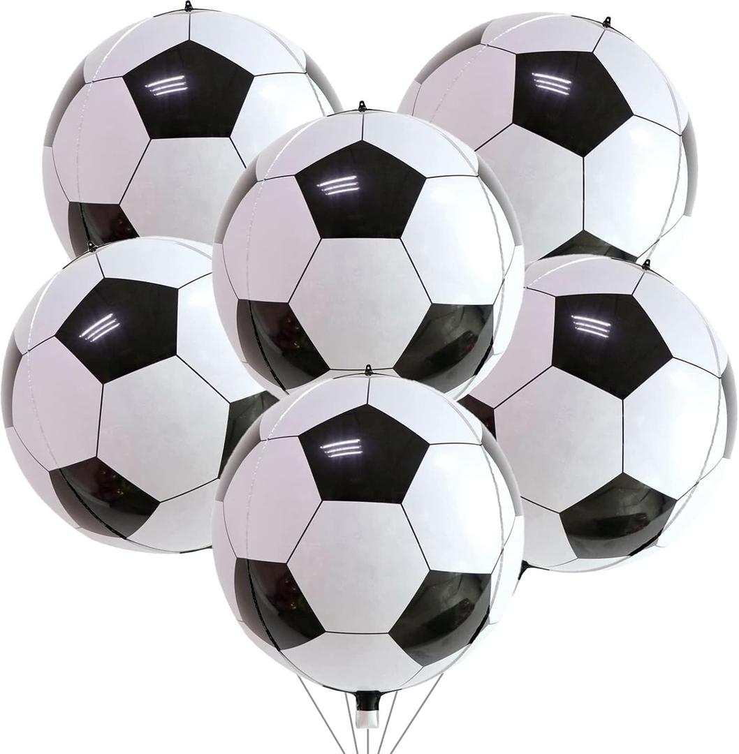 22 Inch 4D Soccer Foil Balloons, 6Pcs Soccer Party Decorations Football Shape Mylar Foil Balloons Sport Decor for Boys Kids Soccer Ball Fans Theme Birthday Party Decorations Supplies