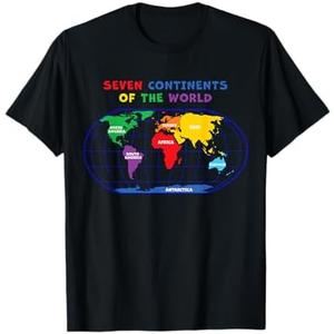 Map and Names of The Seven Continents of The World T-Shirt, XL