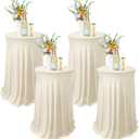 Tegeme 4 Packs Round Spandex Cocktail Tablecloths with Skirt 32 x 43 Inch Cocktail Round Table Cover Spandex Stretch Square Tablecloth Skirt for Table Bar Wedding Party Banquet (Beige)