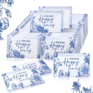 Yinder 60 Bulk Happy Tears Tissue Packs for Wedding 3 Ply Pocket Size Tissues Packs for Guests Facial Individual Wedding Favors Party Supplies Travel Graduation Celebration(Blue Flower)