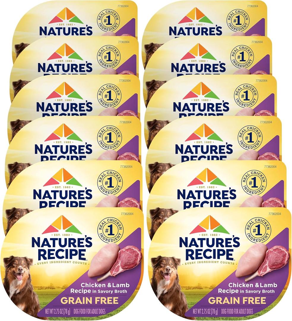 Nature's Recipe Grain Free Chicken & Lamb Recipe in Savory Broth Wet Dog Food, 2.75 oz. Cup, 12 Count (EXP 12/06/27)