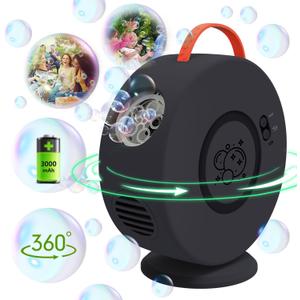 Bubble Machine for Kids Toddlers,Automatic Bubble Blower Rechargeable, 90 360 Auto Rotatable Portable Bubble Maker Electric Bubbles Toy for 3 4 5 6 7 8 Year Old, Outdoor Wedding Party Gifts (Black)