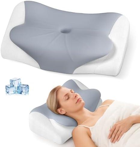 Cervical Neck Pillow, Cooling Ergonomic Memory Foam Pillows for Deep Sleep with Luxury Washable Pillowcase, Contour Orthopedic Neck Support Bed Pillows for Side Back Stomach Sleepers Queen Size