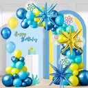 Blosssound 113 Pcs Cartoon Sponge theme Balloon Arch Kit Yellow Party Decorations with Blue Yellow Teal Clear Star Latex Balloons for Birthday Supplies Party Decor
