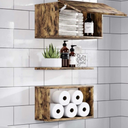 CEAKIAN Floating Shelves,Wall Mounted Shelf Over Toilet,with a HighCapacity Storage Box & Shelf,090° Free Hover,16inch Set of 3,Brown