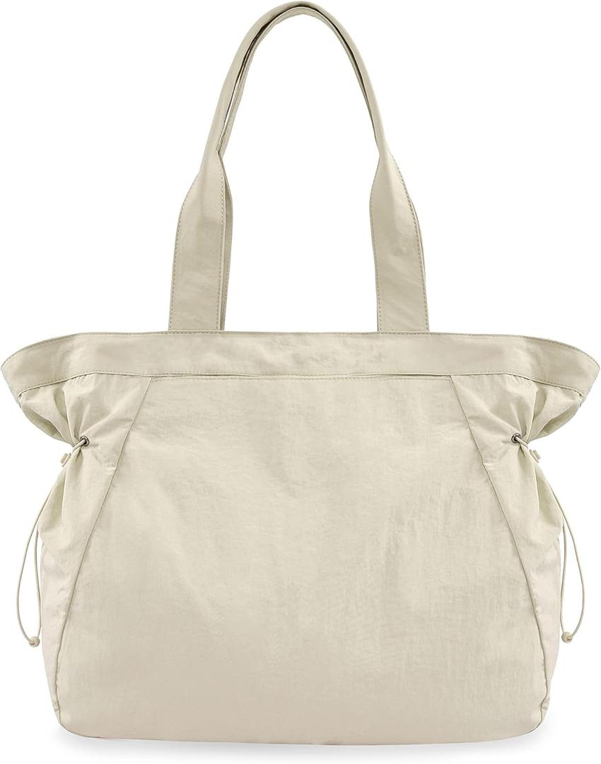 ODODOS 18L Side-Cinch Shopper Bags Lightweight Shoulder Bag Tote Handbag for Shopping Workout Beach Travel, Ivory