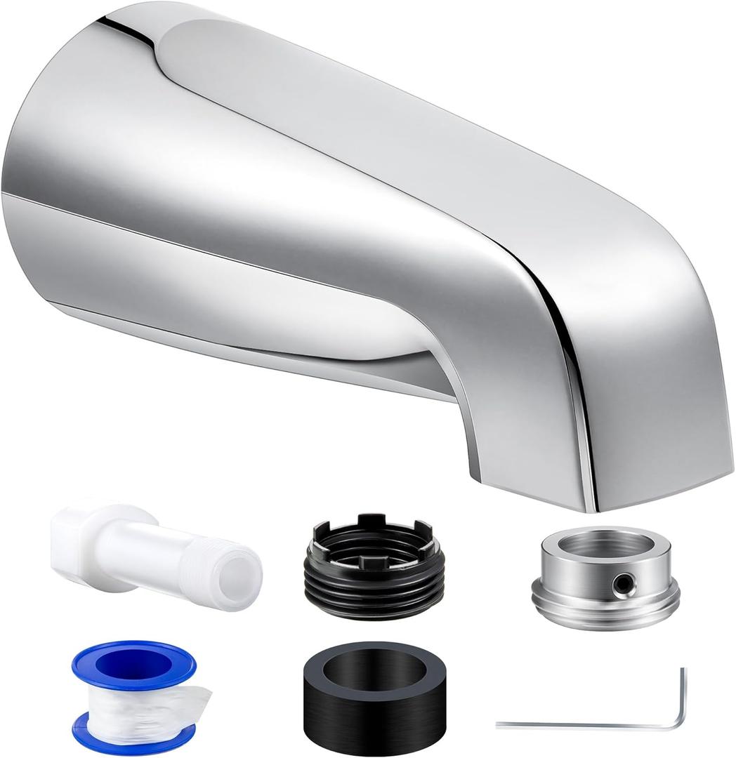 Dreyoo Tub Spout (Universal Fits 1/2" Copper Pipe, 1/2" IPS and 3/4" IPS), Bathroom Bathtub Faucet with Adapters and Hex Wrench(Chrome,Without Diverter)