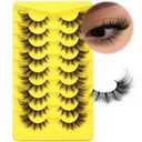 ALICROWN Lashes Cat Eye False Eyelashes Wispy Strip Fake Eyelashes Fox Eye Lashes Mink Thick Volume Eyelashes with Clear Band 9 Pairs Long False Lashes