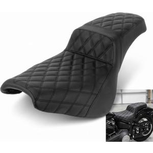 PSLER Motorcycle Driver & Passenger Seat for Softail 2018-2025 Black | Black Grid Pattern Seat Fits Softail Standard, Deluxe & Street Bob 2018-2025. Comfortable Driver Passenger Design