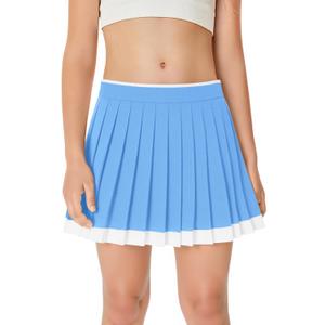 Haloumoning Girls Pleated Tennis Skirts with Shorts Kids High Waisted Athletic Skorts Golf Skirt with Pockets 5-14 Years (Blue)
