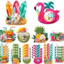 30 Pack Hawaiian Candy Cards Hawaiian Theme Holder with Clear Plastic Candy Dome Tropical Party DIY for Summer Pool Beach Birthday Baby Shower Bachelorette Party Favor Supplies