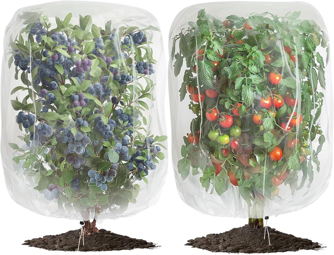 2 PCS Large Fruits Tree Netting Cover for Garden, 6.6 x 8.2 ft Insect Bird Barrier Deer Netting Cover Bag with Drawstring Garden Plant Netting for Tomato Blueberry Bush Netting Covers (Clear)