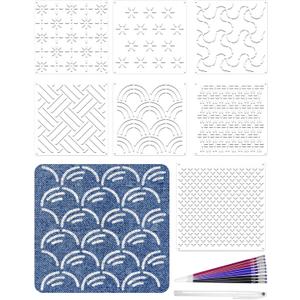 Gezan Sashiko Stencils Plastic Sashiko Template Pattern Geometric Embroidery Stabilizers Drawing Line Template for Hand Quilting Sewing (8)