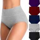 MISSWHO Cotton High Waisted Women Underwear Soft Briefs Full Coverage Comfy Ladies Panties, Size 6