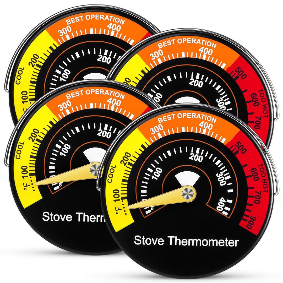4 Pcs Wood Stove Thermometer, Magnetic Oven Temperature Accessories Fire Stove Pipe Thermometer Gauge for Wood Burning Stoves Top Gas Pellet Fireplace Flue