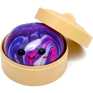 Mystery Purple Marble Design Dumpling Squishies with Steamer Box, Soft Stretchy Bao Bun Stress Relief Balls, Sensory Fidget Squeeze Toys for Anxiety Relief, Decompression Desk Toys