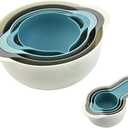 Plastic Nesting Bowls Set with 2 Mixing bowls,Colanders,4 Measuring Cups,Sifter for Baking,Food Prep,RV Camping Accessories,8 Pieces (Light Blue)
