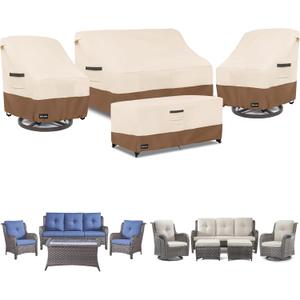 Patio Furniture Covers 4 Piece Set, 600D Waterproof Heavy Duty Outdoor Furniture Covers,Fit Wicker Patio Sofa, Swivel Rocker Chair and Coffee Table,Beige&Brown (X-Large)
