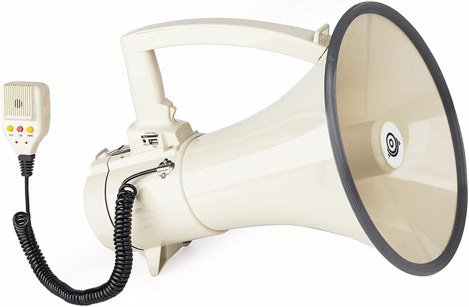 Heavy Duty 75W Professional Megaphone Bullhorn Speaker with Built-in Microphone-Rechargeable Battery&Portable Strap-Siren -USB/SD/AUX Input-Ideal for Football, Baseball,Coaches (Beige)
