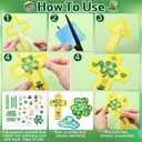 Gersoniel 24 Sets St. Patrick's Day Shamrock Cross Cloud Tissue Paper Crafts Irish Celtic Trinity Symbols DIY Art and Craft Kits with Stickers for Spring Family Sunday Church DIY Projects Decorations