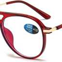 Aviator Reading Glasses for Women Men Blue Light Blocking Oval Retro Fashion Double Bridge Computer Reader (Red)