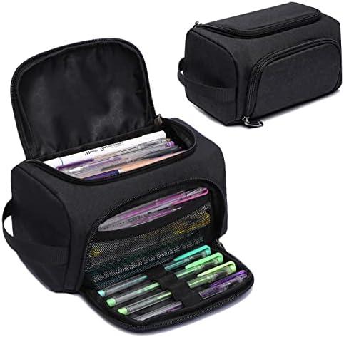 XQXA Large Capacity Pencil Case Organizer, Multifunctional Extra Big Pencil Pouch with Compartmens, Travel Simple Stationery Pen Bag, Fabric Pencil Bag for Men Women Girl Boy (Black) 3 Pack