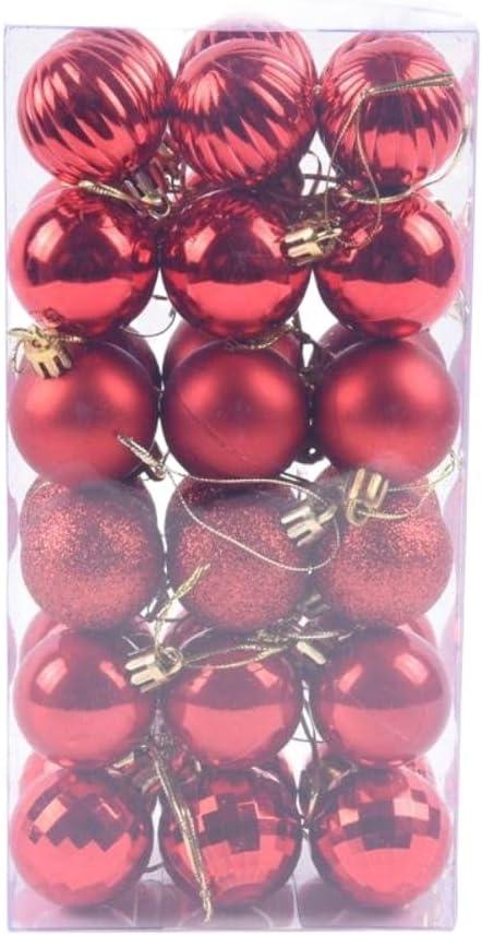 36Pcs Hanging Baubles Shatterproof Christmas Tree Balls Decorative 4cm Hanging Baubles Set for Christmas Decoration (Red)