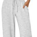 Trendy Queen 2 Piece Matching Summer Lounge Set Womens Side Ruching Top Wide Leg Pants Sets with Pockets (Gray, L)