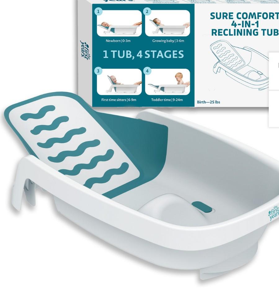 The First Years Sure Comfort 4-in-1 Reclining Bathtub – All-in-1 Bathtub for Newborn to Toddler