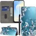 ALILANG for Samsung Galaxy S25 Case/Samsung Galaxy S24 Case, Flip PU Leather Magnetic Protective Cover with Credit Card Holder for Galaxy S24 5G Phone Cases -Plum Blossom