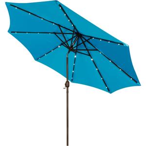 9 ft Solar Umbrella, 32 LED Lighted Patio Umbrella, Table Market Umbrella, Outdoor Umbrella for Garden, Deck, Backyard, Pool and Beach (Light Blue)